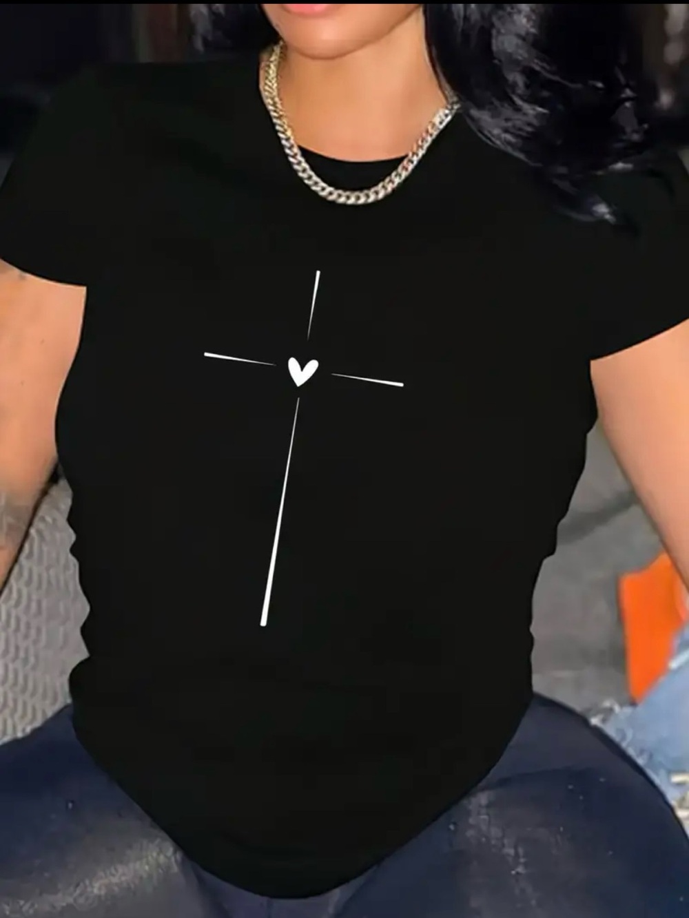 Womens Cross Heart Graphic Tee